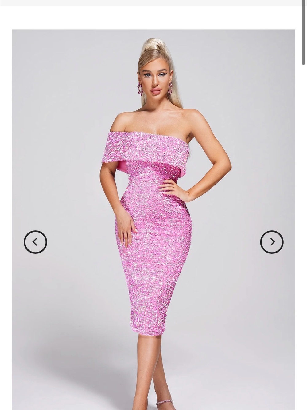 Strapless Pink Sequin Midi Dress